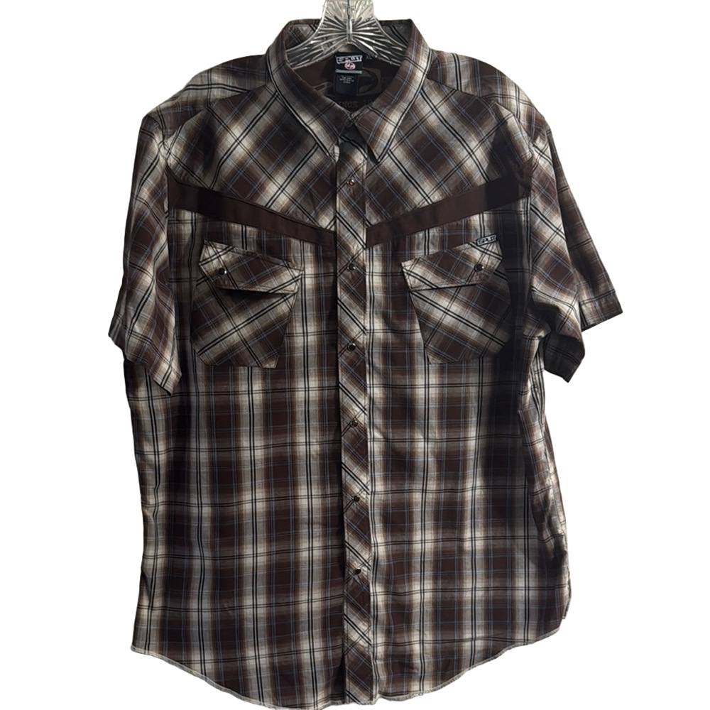 Split Casual Button Down Shirt Brown and White